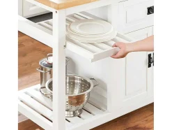 Sobuy Centraal Keukeneiland Met Uitschuifbaar Werkblad Van Rubberhout, 2 Deuren, 2 Lades En Opbergruimte, Opbergkast, Keukenkast, 110/145 X 60 X 95 Cm, Knl06-Wn