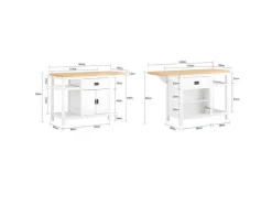 Sobuy Centraal Keukeneiland Met Uitschuifbaar Werkblad Van Rubberhout, 2 Deuren, 2 Lades En Opbergruimte, Opbergkast, Keukenkast, 110/145 X 60 X 95 Cm, Knl06-Wn