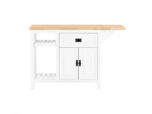 Sobuy Centraal Keukeneiland Met Uitschuifbaar Werkblad Van Rubberhout, 2 Deuren, 2 Lades En Opbergruimte, Opbergkast, Keukenkast, 110/145 X 60 X 95 Cm, Knl06-Wn