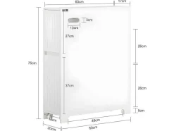 Sobuy Compacte Toiletkast, Smal Badkameropbergmeubel Op Wielen, Toiletrolhouder Met 1 Kanteldeur, 2 Laden En 1 Open Achtercompartiment, Veelzijdige Opbergwagen, 60X20X75 Cm, Bzr111-W