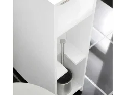 Sobuy Compacte Toiletkast, Smal Badkameropbergmeubel Op Wielen, Toiletrolhouder Met 1 Kanteldeur, 2 Laden En 1 Open Achtercompartiment, Veelzijdige Opbergwagen, 60X20X75 Cm, Bzr111-W