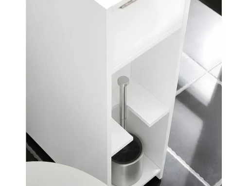 Sobuy Compacte Toiletkast, Smal Badkameropbergmeubel Op Wielen, Toiletrolhouder Met 1 Kanteldeur, 2 Laden En 1 Open Achtercompartiment, Veelzijdige Opbergwagen, 60X20X75 Cm, Bzr111-W