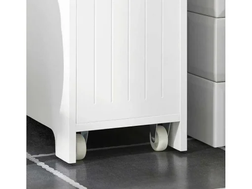 Sobuy Compacte Toiletkast, Smal Badkameropbergmeubel Op Wielen, Toiletrolhouder Met 1 Kanteldeur, 2 Laden En 1 Open Achtercompartiment, Veelzijdige Opbergwagen, 60X20X75 Cm, Bzr111-W