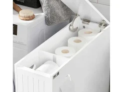 Sobuy Compacte Toiletkast, Smal Badkameropbergmeubel Op Wielen, Toiletrolhouder Met 1 Kanteldeur, 2 Laden En 1 Open Achtercompartiment, Veelzijdige Opbergwagen, 60X20X75 Cm, Bzr111-W