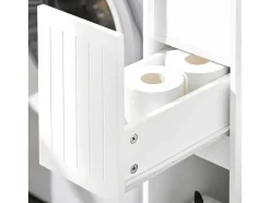 Sobuy Compacte Toiletkast, Smal Badkameropbergmeubel Op Wielen, Toiletrolhouder Met 1 Kanteldeur, 2 Laden En 1 Open Achtercompartiment, Veelzijdige Opbergwagen, 60X20X75 Cm, Bzr111-W