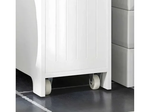 Sobuy Compacte Toiletkast, Smal Badkameropbergmeubel Op Wielen, Toiletrolhouder Met 1 Kanteldeur, 2 Laden En 1 Open Achtercompartiment, Veelzijdige Opbergwagen, 60X20X75 Cm, Bzr111-W