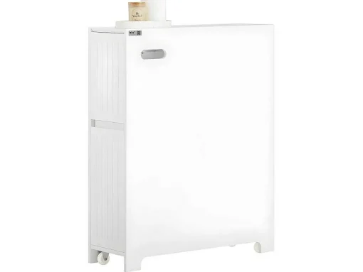 Sobuy Compacte Toiletkast, Smal Badkameropbergmeubel Op Wielen, Toiletrolhouder Met 1 Kanteldeur, 2 Laden En 1 Open Achtercompartiment, Veelzijdige Opbergwagen, 60X20X75 Cm, Bzr111-W