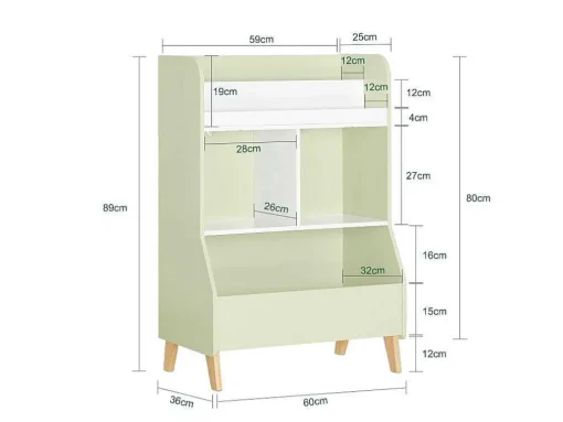 Sobuy Kinderspeelgoedopbergplank, Boekenplank, Opbergeenheid Voor Kinderkamer, Boekenkast Met 2 Planken En 3 Open Vakken, 60 X 36 X 89 Cm, Kmb90-Gr
