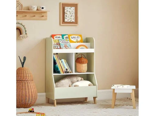 Sobuy Kinderspeelgoedopbergplank, Boekenplank, Opbergeenheid Voor Kinderkamer, Boekenkast Met 2 Planken En 3 Open Vakken, 60 X 36 X 89 Cm, Kmb90-Gr
