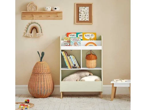 Sobuy Kinderspeelgoedopbergplank, Boekenplank, Opbergeenheid Voor Kinderkamer, Boekenkast Met 2 Planken En 3 Open Vakken, 60 X 36 X 89 Cm, Kmb90-Gr
