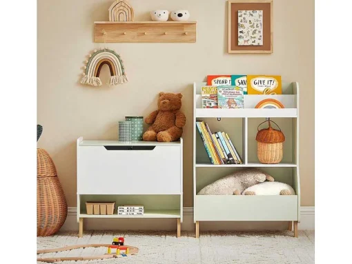 Sobuy Kinderspeelgoedopbergplank, Boekenplank, Opbergeenheid Voor Kinderkamer, Boekenkast Met 2 Planken En 3 Open Vakken, 60 X 36 X 89 Cm, Kmb90-Gr