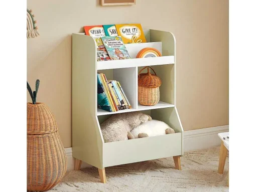 Sobuy Kinderspeelgoedopbergplank, Boekenplank, Opbergeenheid Voor Kinderkamer, Boekenkast Met 2 Planken En 3 Open Vakken, 60 X 36 X 89 Cm, Kmb90-Gr