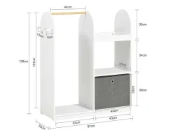 Sobuy Kmb40-W Kinderkledingkast, Kinderslaapkamer Kledingrek, Kinderkledingrek, Kledingroedes, Kapstok, Kledingkasten Met 3 Planken, 1 Mand En 3 Haken