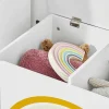 Sobuy Kmb70-W Speelgoedkist Voor Kinderen, Speelgoed Opbergdoos, Opbergkist Met Scharnierend Deksel, Regenboogdesign, Kinderboekenplank