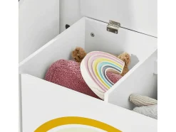Sobuy Kmb70-W Speelgoedkist Voor Kinderen, Speelgoed Opbergdoos, Opbergkist Met Scharnierend Deksel, Regenboogdesign, Kinderboekenplank