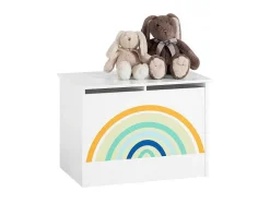 Sobuy Kmb70-W Speelgoedkist Voor Kinderen, Speelgoed Opbergdoos, Opbergkist Met Scharnierend Deksel, Regenboogdesign, Kinderboekenplank
