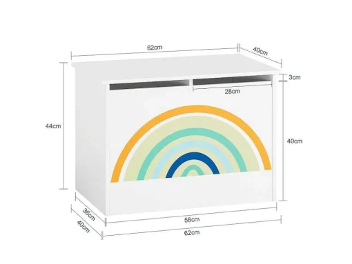 Sobuy Kmb70-W Speelgoedkist Voor Kinderen, Speelgoed Opbergdoos, Opbergkist Met Scharnierend Deksel, Regenboogdesign, Kinderboekenplank