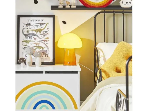Sobuy Kmb70-W Speelgoedkist Voor Kinderen, Speelgoed Opbergdoos, Opbergkist Met Scharnierend Deksel, Regenboogdesign, Kinderboekenplank