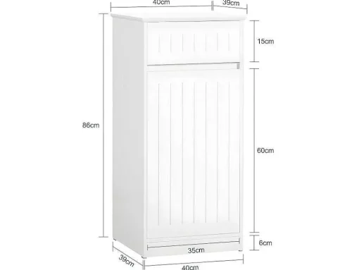 Sobuy Linnenkast, Wasmand, Badkameronderkast, Toiletkast, Opbergmeubel Met 1 Lade En 1 Uitneembare Wasmand, Wit, 40X39X86Cm, Bzr110-W