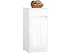 Sobuy Linnenkast, Wasmand, Badkameronderkast, Toiletkast, Opbergmeubel Met 1 Lade En 1 Uitneembare Wasmand, Wit, 40X39X86Cm, Bzr110-W