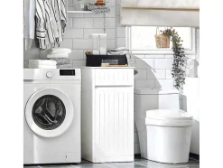 Sobuy Linnenkast, Wasmand, Badkameronderkast, Toiletkast, Opbergmeubel Met 1 Lade En 1 Uitneembare Wasmand, Wit, 40X39X86Cm, Bzr110-W