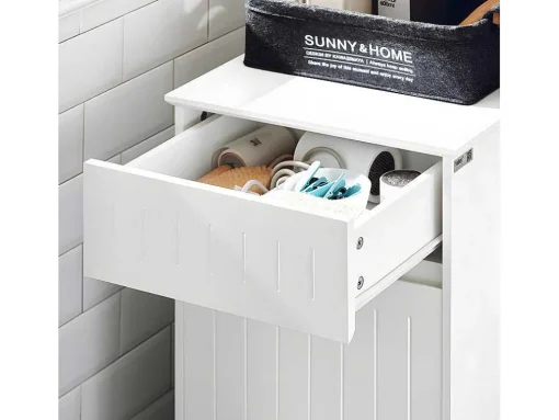 Sobuy Linnenkast, Wasmand, Badkameronderkast, Toiletkast, Opbergmeubel Met 1 Lade En 1 Uitneembare Wasmand, Wit, 40X39X86Cm, Bzr110-W