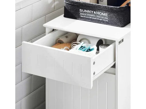 Sobuy Linnenkast, Wasmand, Badkameronderkast, Toiletkast, Opbergmeubel Met 1 Lade En 1 Uitneembare Wasmand, Wit, 40X39X86Cm, Bzr110-W