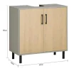 Sobuy Ondergootsteen, Ondergootsteen, Badkamermeubel Met 2 Deuren En 2 Planken, Badkameropbergkast, L60 X D30 X H60 Cm, Grijs En Hout, Bzr133-Ng