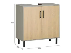Sobuy Ondergootsteen, Ondergootsteen, Badkamermeubel Met 2 Deuren En 2 Planken, Badkameropbergkast, L60 X D30 X H60 Cm, Grijs En Hout, Bzr133-Ng