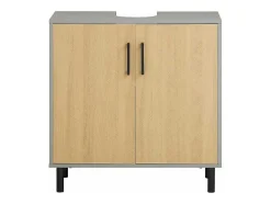 Sobuy Ondergootsteen, Ondergootsteen, Badkamermeubel Met 2 Deuren En 2 Planken, Badkameropbergkast, L60 X D30 X H60 Cm, Grijs En Hout, Bzr133-Ng