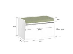 Sobuy Speelgoedkist Voor Kinderen, 2-In-1 Opbergdoos Met 1 Lade Op Wielen En Gevoerde Zitkussen, Wit, 60X34X35 Cm, Kmb80-W