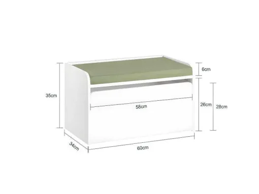 Sobuy Speelgoedkist Voor Kinderen, 2-In-1 Opbergdoos Met 1 Lade Op Wielen En Gevoerde Zitkussen, Wit, 60X34X35 Cm, Kmb80-W