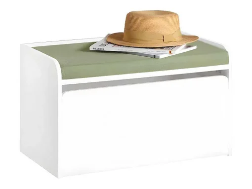 Sobuy Speelgoedkist Voor Kinderen, 2-In-1 Opbergdoos Met 1 Lade Op Wielen En Gevoerde Zitkussen, Wit, 60X34X35 Cm, Kmb80-W