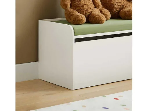 Sobuy Speelgoedkist Voor Kinderen, 2-In-1 Opbergdoos Met 1 Lade Op Wielen En Gevoerde Zitkussen, Wit, 60X34X35 Cm, Kmb80-W