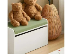 Sobuy Speelgoedkist Voor Kinderen, 2-In-1 Opbergdoos Met 1 Lade Op Wielen En Gevoerde Zitkussen, Wit, 60X34X35 Cm, Kmb80-W