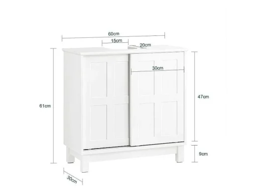 Sobuy Wastafelmeubel Badkamermeubel Wastafelopbergkast Met 2 Schuifdeuren Wit Lph 60 X 30 X 61 Cm Bzr142-W