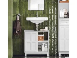 Sobuy Wastafelmeubel Badkamermeubel Wastafelopbergkast Met 2 Schuifdeuren Wit Lph 60 X 30 X 61 Cm Bzr142-W