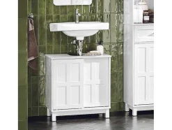 Sobuy Wastafelmeubel Badkamermeubel Wastafelopbergkast Met 2 Schuifdeuren Wit Lph 60 X 30 X 61 Cm Bzr142-W