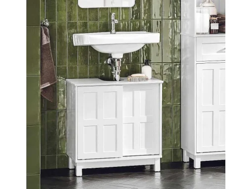 Sobuy Wastafelmeubel Badkamermeubel Wastafelopbergkast Met 2 Schuifdeuren Wit Lph 60 X 30 X 61 Cm Bzr142-W