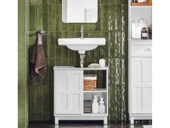 Sobuy Wastafelmeubel Badkamermeubel Wastafelopbergkast Met 2 Schuifdeuren Wit Lph 60 X 30 X 61 Cm Bzr142-W