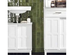 Sobuy Wastafelmeubel Badkamermeubel Wastafelopbergkast Met 2 Schuifdeuren Wit Lph 60 X 30 X 61 Cm Bzr142-W