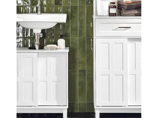 Sobuy Wastafelmeubel Badkamermeubel Wastafelopbergkast Met 2 Schuifdeuren Wit Lph 60 X 30 X 61 Cm Bzr142-W