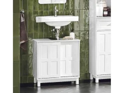 Sobuy Wastafelmeubel Badkamermeubel Wastafelopbergkast Met 2 Schuifdeuren Wit Lph 60 X 30 X 61 Cm Bzr142-W