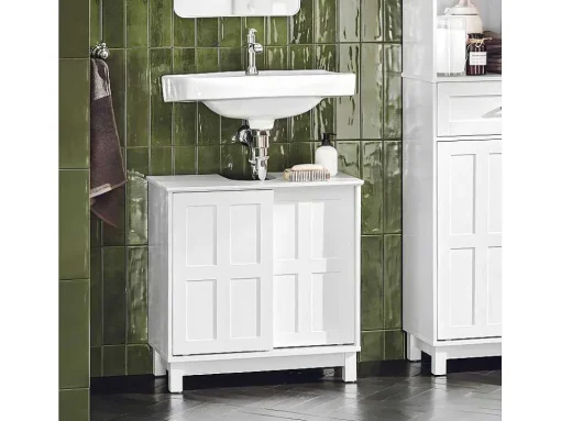 Sobuy Wastafelmeubel Badkamermeubel Wastafelopbergkast Met 2 Schuifdeuren Wit Lph 60 X 30 X 61 Cm Bzr142-W