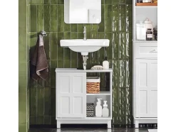 Sobuy Wastafelmeubel Badkamermeubel Wastafelopbergkast Met 2 Schuifdeuren Wit Lph 60 X 30 X 61 Cm Bzr142-W