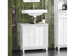 Sobuy Wastafelmeubel Badkamermeubel Wastafelopbergkast Met 2 Schuifdeuren Wit Lph 60 X 30 X 61 Cm Bzr142-W