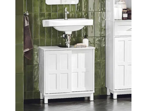 Sobuy Wastafelmeubel Badkamermeubel Wastafelopbergkast Met 2 Schuifdeuren Wit Lph 60 X 30 X 61 Cm Bzr142-W