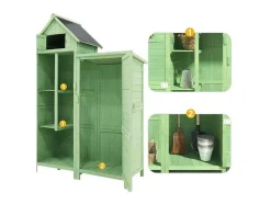 Sparrenhouten Tuinhuis - Gereedschapsschuur Met 2 Geintegreerde Planken - H 173 Cm - Waterdicht Pvc Dak - Groen