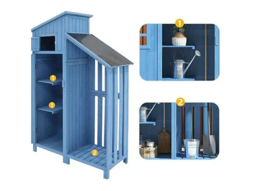 Sparrenhouten Tuinhuis - Gereedschapsschuur Met 2 Geintegreerde Planken - H 173 Cm - Waterdicht Pvc Dak - Groen