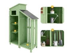 Sparrenhouten Tuinhuis - Gereedschapsschuur Met 2 Geintegreerde Planken - H 173 Cm - Waterdicht Pvc Dak - Groen